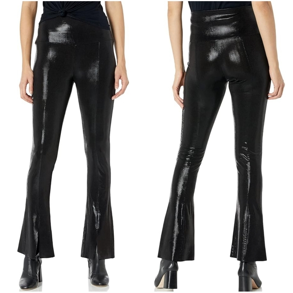 Norma Kalmali Spat Stretch Black Lame Flared Pant Leggings XL NWT New